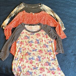 Tickled Teal, 24/7, & Chris&Carol Floral and Striped 3/4 Sleeve Tops